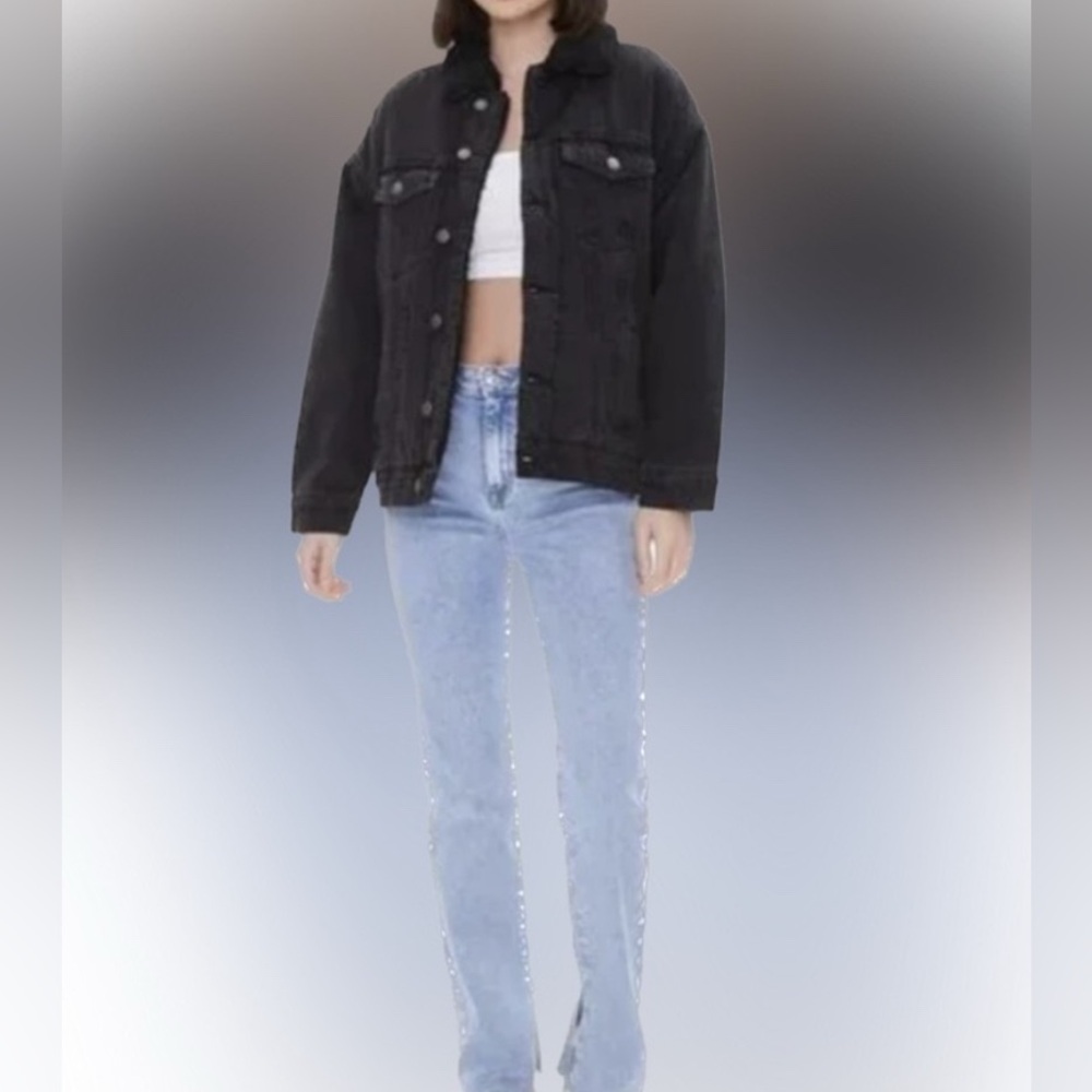 Forever 21 Black Sherpa Jean Jacket - Picture 6 of 8